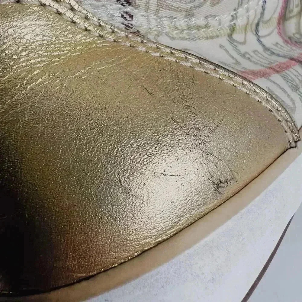 Coach Barrett Cream Multicolored Plaid Gold Leather Sneakers Canvas Size 9.5 - Picture 10 of 12